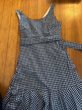 J crew Navy and White Gingham Sleeveless midi Dress